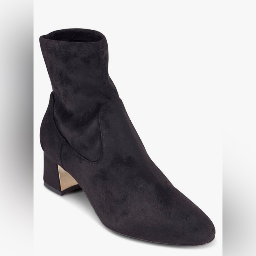 Marion Parke Tatum Black Stretch Suede Gold Heel Bootie EU 40 US 9.5 $625